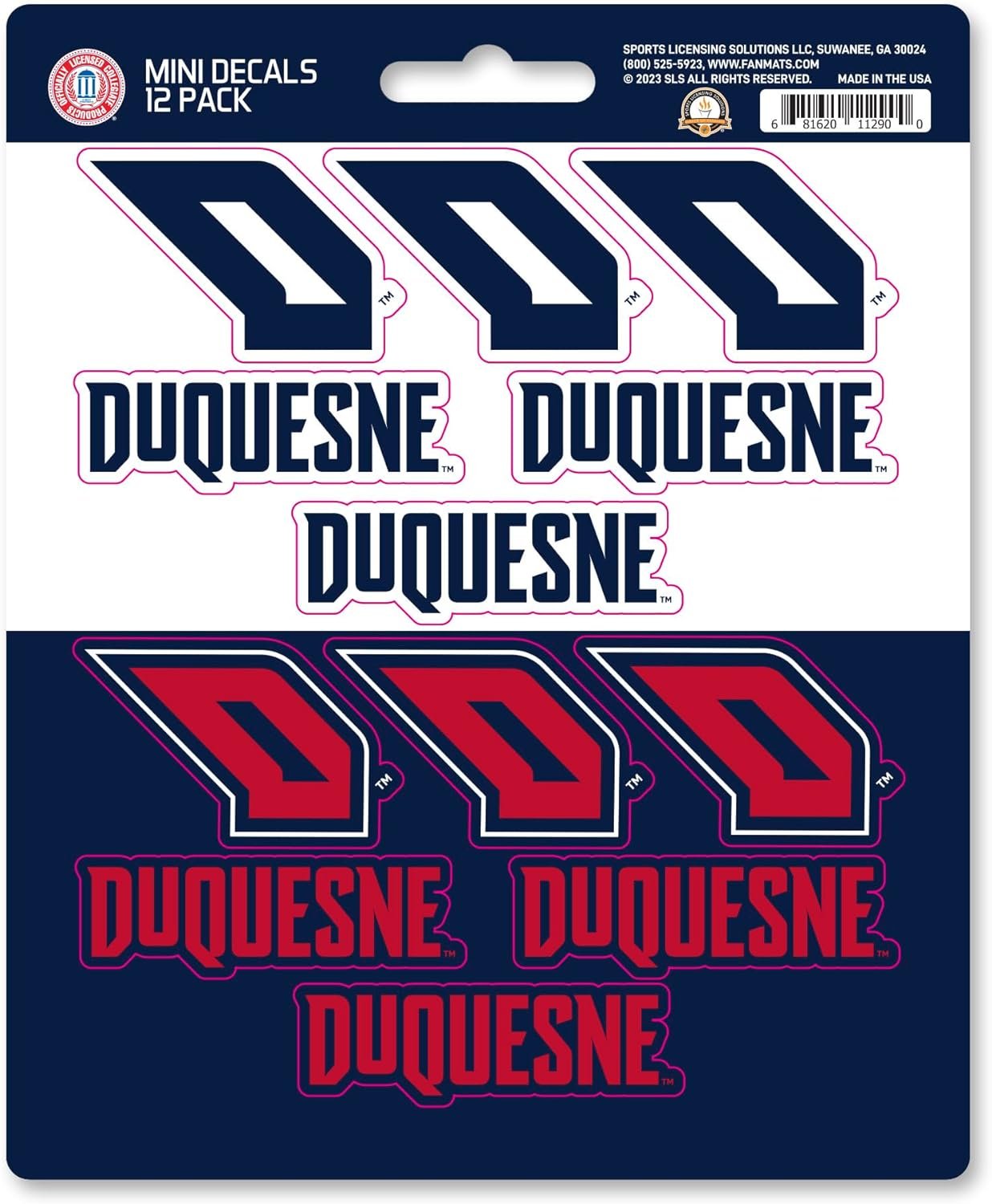 Duquesne University Dukes 12-Piece Mini Decal Sticker Set, 5x6 Inch Sheet, Gift for football fans for any hard surfaces around home, automotive, personal items by Fielders Choice