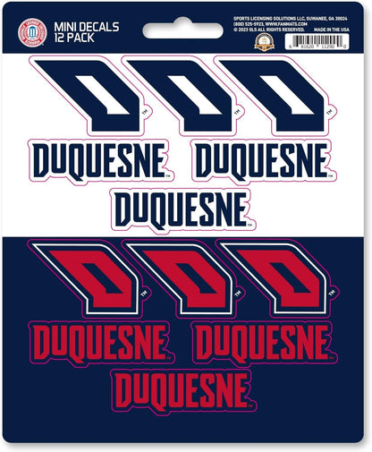 Duquesne University Dukes 12-Piece Mini Decal Sticker Set, 5x6 Inch Sheet, Gift for football fans for any hard surfaces around home, automotive, personal items by Fielders Choice