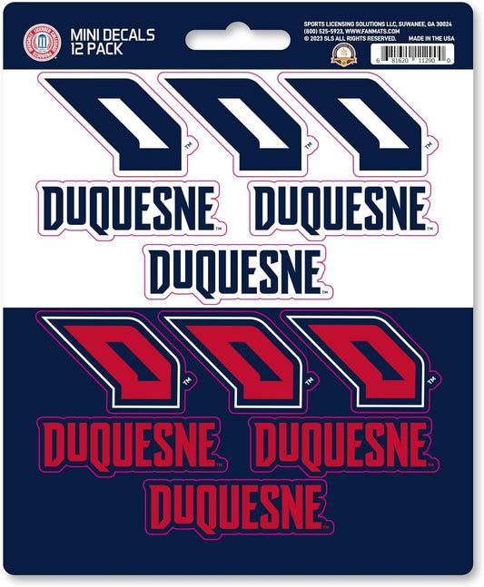 Duquesne University Dukes 12-Piece Mini Decal Sticker Set, 5x6 Inch Sheet, Gift for football fans for any hard surfaces around home, automotive, personal items by Fielders Choice