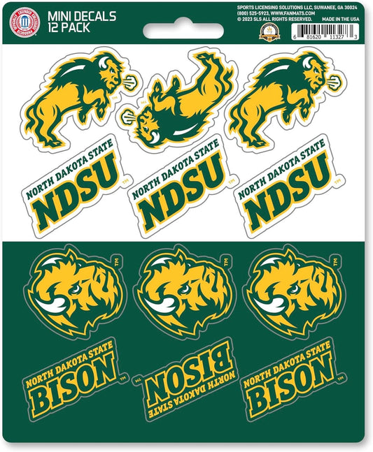 North Dakota State University Bison 12-Piece Mini Decal Sticker Set, 5x6 Inch Sheet, Gift for football fans for any hard surfaces around home, automotive, personal items by Fielders Choice