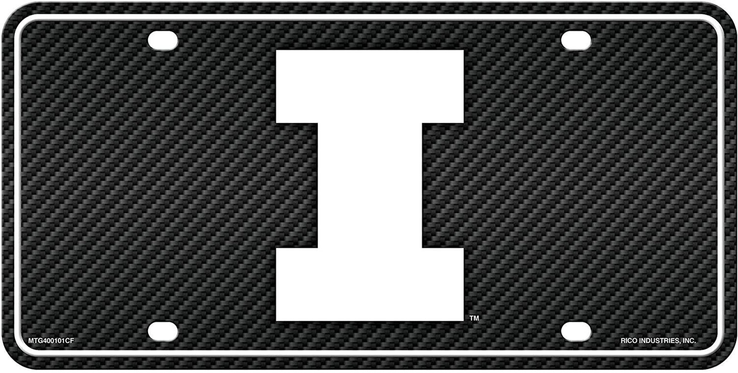University of Illinois Fighting Illini Metal Auto Tag License Plate, Carbon Fiber Design, 6x12 Inch by Fielders Choice