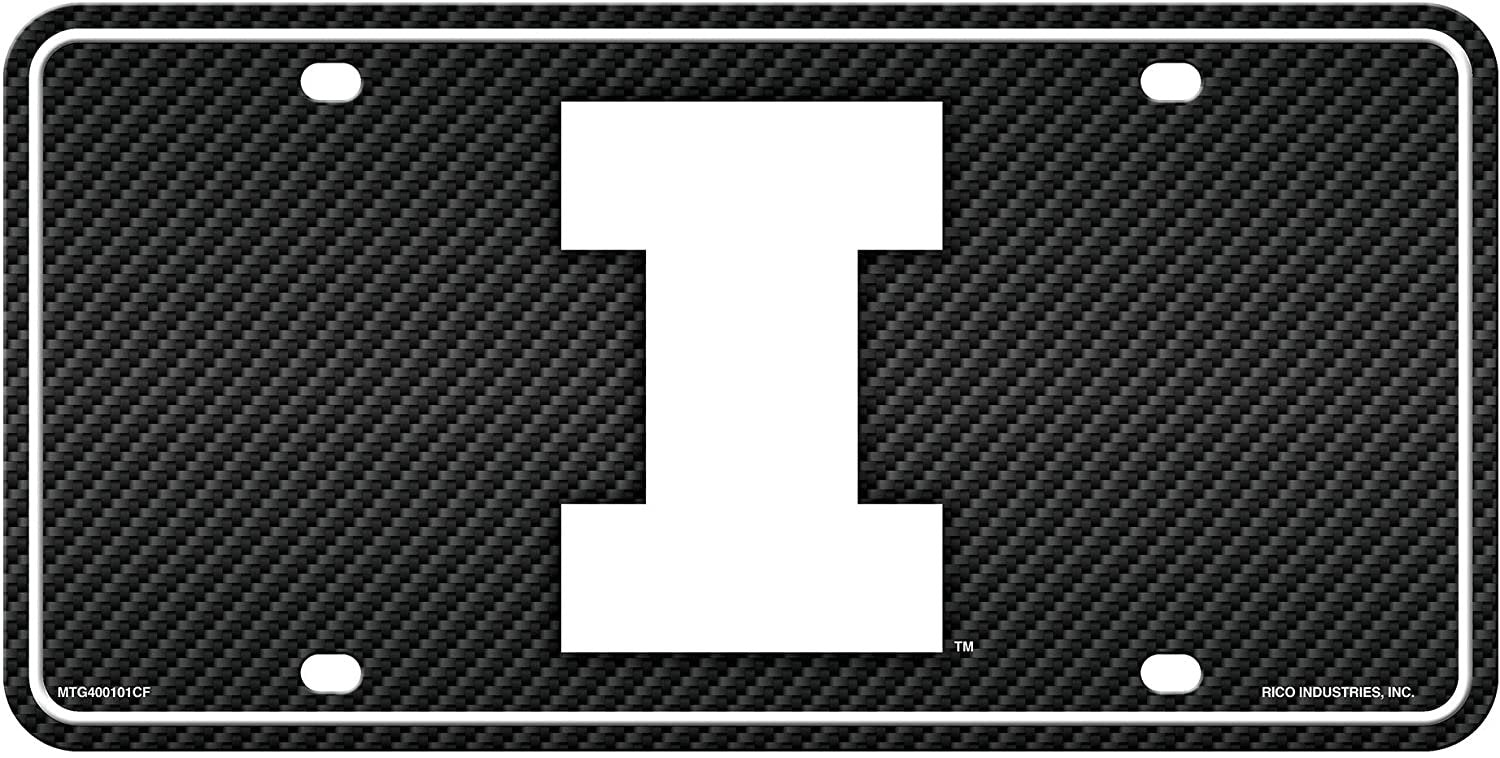 University of Illinois Fighting Illini Metal Auto Tag License Plate, Carbon Fiber Design, 6x12 Inch by Fielders Choice