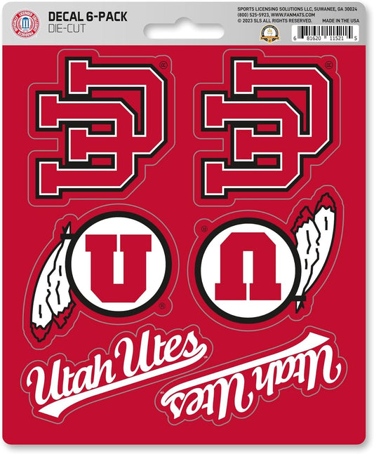 University of Utah Utes 6-Piece Decal Sticker Set, 5x6 Inch Sheet, Gift for football fans for any hard surfaces around home, automotive, personal items by Fielders Choice