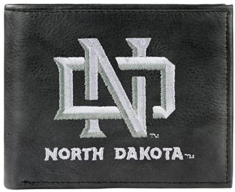 University of North Dakota Fighting Hawks Premium Black Leather Wallet, Bifold Billfold, Embroidered Logo by Fielders Choice