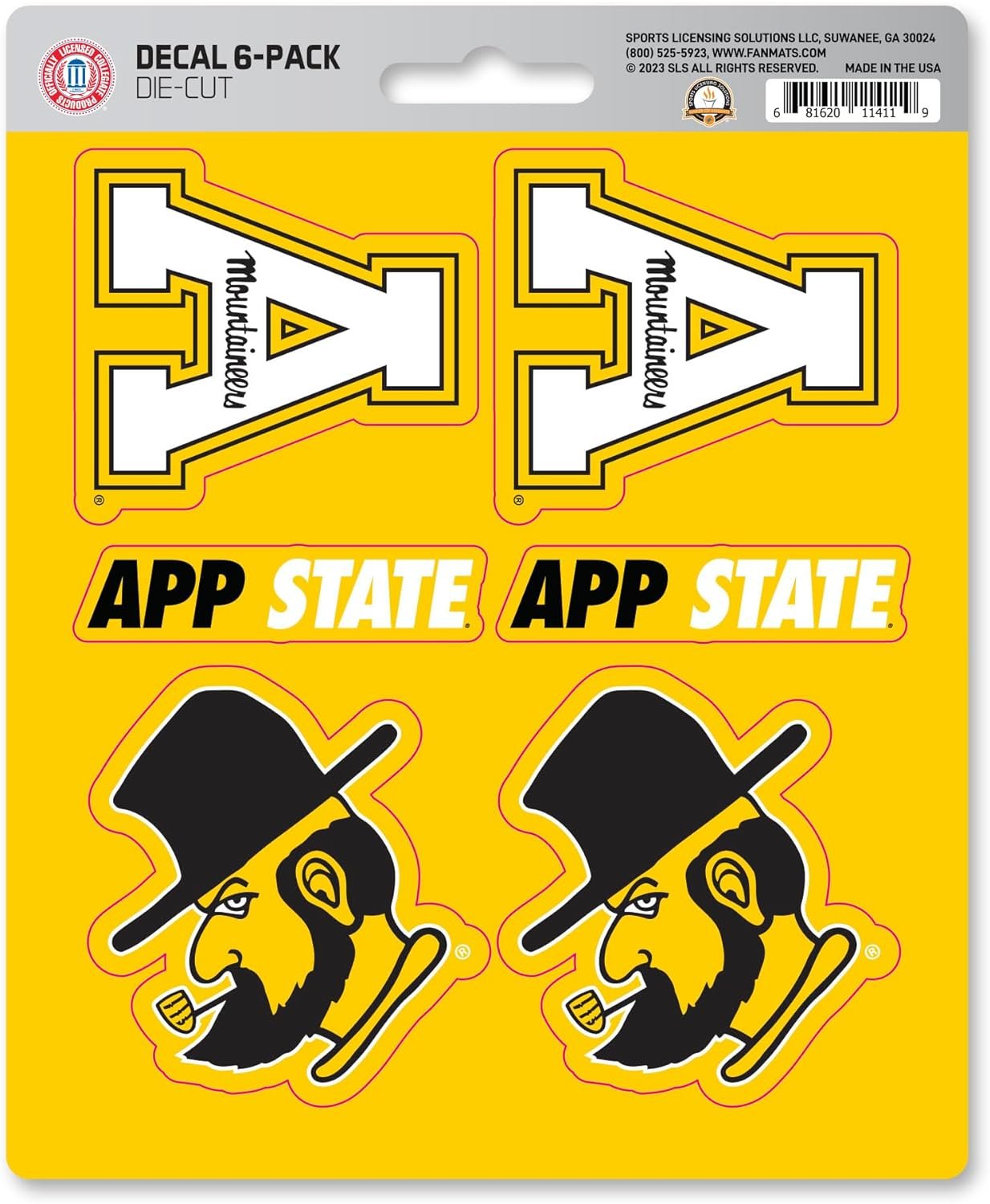 Appalachian State University Mountaineers 6-Piece Decal Sticker Set, 5x6 Inch Sheet, Gift for football fans for any hard surfaces around home, automotive, personal items by Fielders Choice