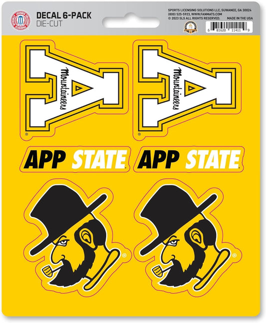 Appalachian State University Mountaineers 6-Piece Decal Sticker Set, 5x6 Inch Sheet, Gift for football fans for any hard surfaces around home, automotive, personal items by Fielders Choice