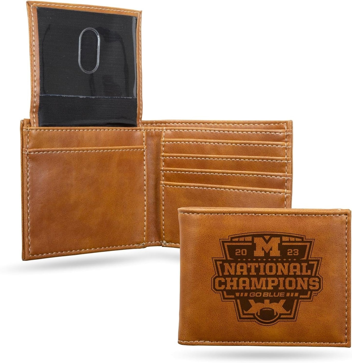 Rico Industries NCAA Michigan Wolverines 2024 CFP National Champions Laser Engraved Bill-fold Wallet - Slim Design - Great Gift by Fielders Choice