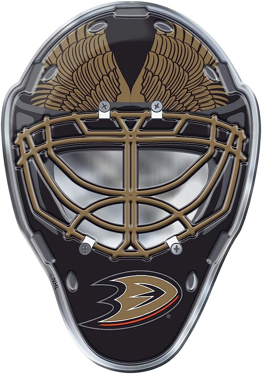 Anaheim Ducks Mask Auto Emblem, Aluminum Metal, Embossed Team Color, Raised Decal Sticker, Full Adhesive Backing by Fielders Choice