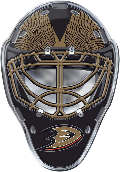 Anaheim Ducks Mask Auto Emblem, Aluminum Metal, Embossed Team Color, Raised Decal Sticker, Full Adhesive Backing by Fielders Choice