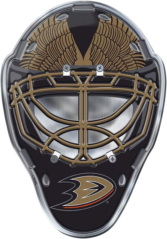 Anaheim Ducks Mask Auto Emblem, Aluminum Metal, Embossed Team Color, Raised Decal Sticker, Full Adhesive Backing by Fielders Choice