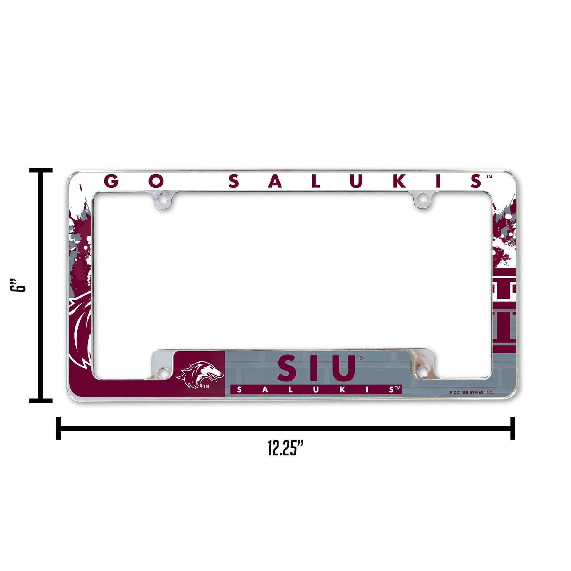 Southern Illinois University Salukis Metal License Plate Frame Chrome Tag Cover, All Over Design, 6x12 Inch by Fielders Choice