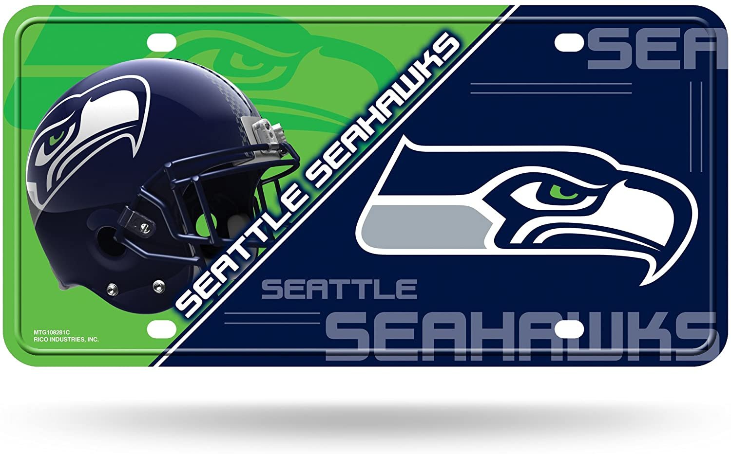 Seattle Seahawks Metal Auto Tag License Plate, Split Design, 6x12 Inch by Fielders Choice