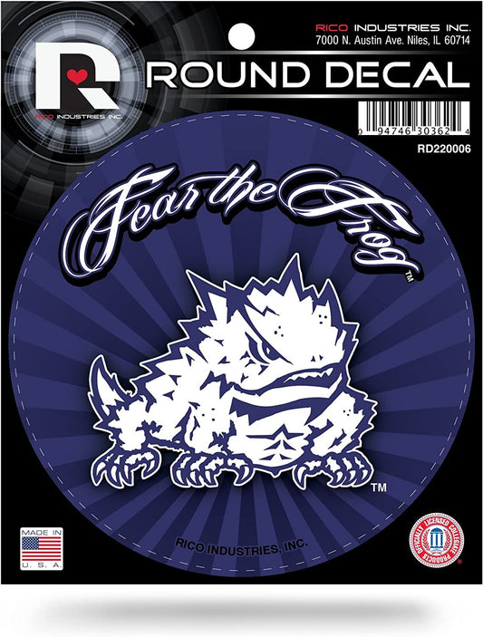 Texas Christian University Horned Frogs TCU 4 Inch Round Sticker Decal Flat Vinyl Full Adhesive Backing by Fielders Choice