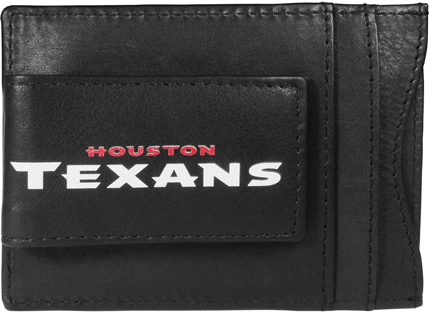 Houston Texans Black Leather Wallet, Front Pocket Magnetic Money Clip, Printed Logo by Fielders Choice