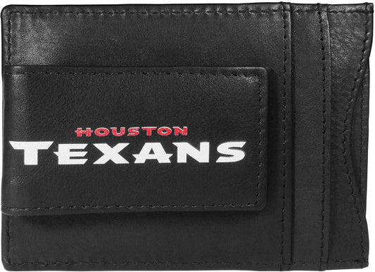 Houston Texans Black Leather Wallet, Front Pocket Magnetic Money Clip, Printed Logo by Fielders Choice