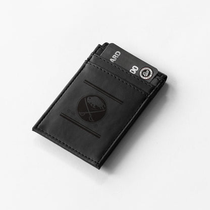 Buffalo Sabres Premium Black Leather Wallet, Front Pocket Magnetic Money Clip, Laser Engraved, Vegan by Fielders Choice
