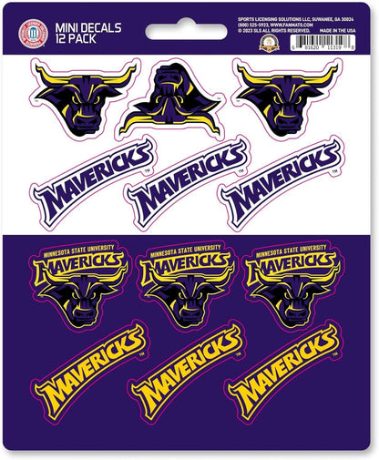 Minnesota State University Mankato Mavericks 12-Piece Mini Decal Sticker Set, 5x6 Inch Sheet, Gift for football fans for any hard surfaces around home, automotive, personal items by Fielders Choice