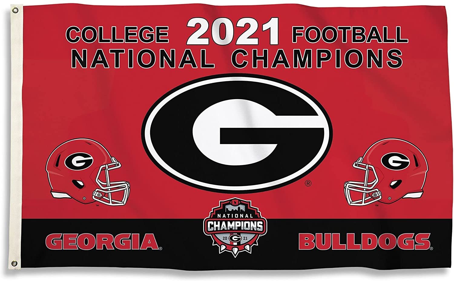 University of Georgia Bulldogs 2021 Championship Premium 3x5 Feet Flag Banner, Metal Grommets, Outdoor Use, Single Sided by Fielders Choice