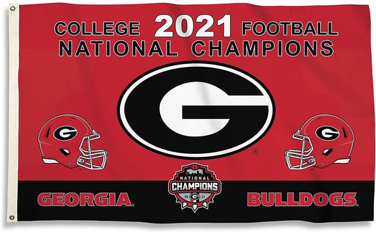 University of Georgia Bulldogs 2021 Championship Premium 3x5 Feet Flag Banner, Metal Grommets, Outdoor Use, Single Sided by Fielders Choice