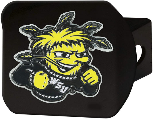 Wichita State Shockers Hitch Cover Black Solid Metal with Raised Color Metal Emblem 2" Square Type III University by Fielders Choice