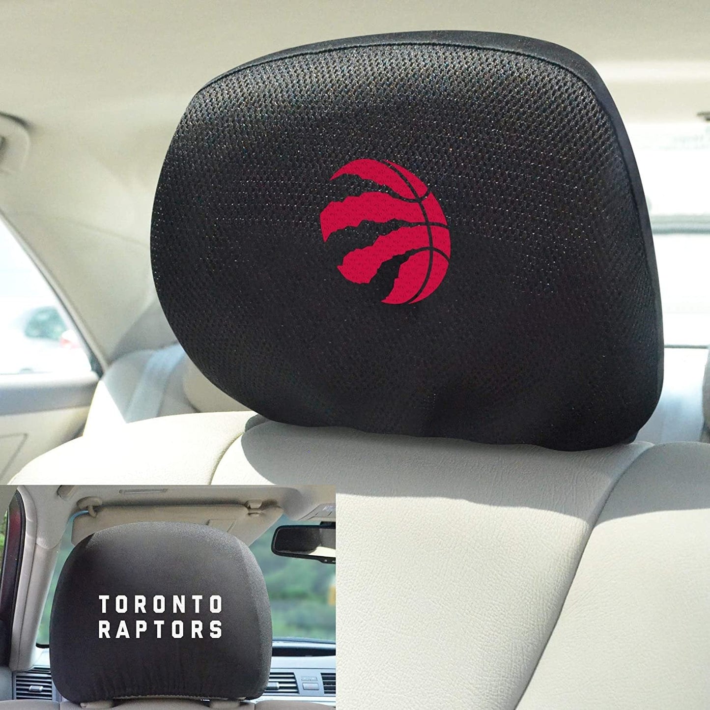 Toronto Raptors Pair of Premium Auto Head Rest Covers, Embroidered, Black Elastic, 14x10 Inch by Fielders Choice