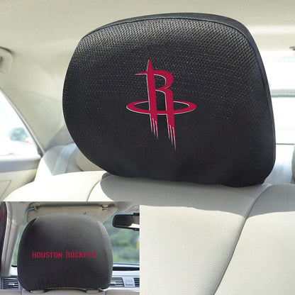 Houston Rockets Pair of Premium Auto Head Rest Covers, Embroidered, Black Elastic, 14x10 Inch by Fielders Choice