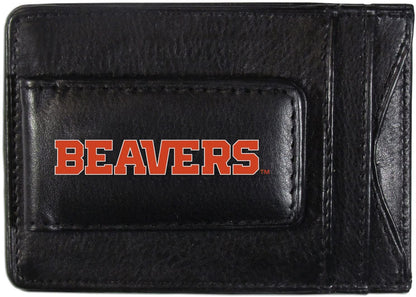 Oregon State University Beavers Black Leather Wallet, Front Pocket Magnetic Money Clip, Printed Logo by Fielders Choice