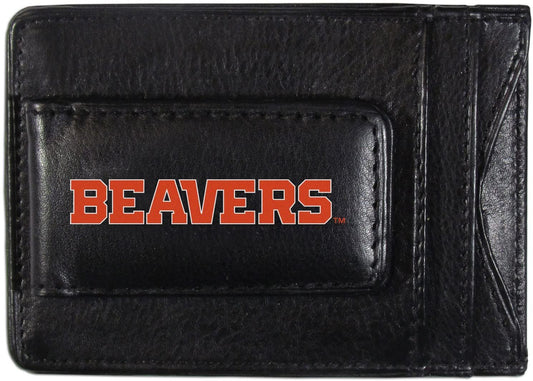 Oregon State University Beavers Black Leather Wallet, Front Pocket Magnetic Money Clip, Printed Logo by Fielders Choice