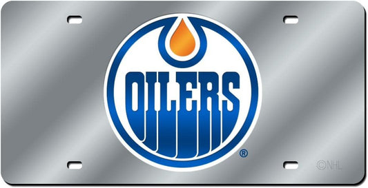 Edmonton Oilers Premium Laser Cut Tag License Plate, Mirrored Acrylic Inlaid, 12x6 Inch by Fielders Choice