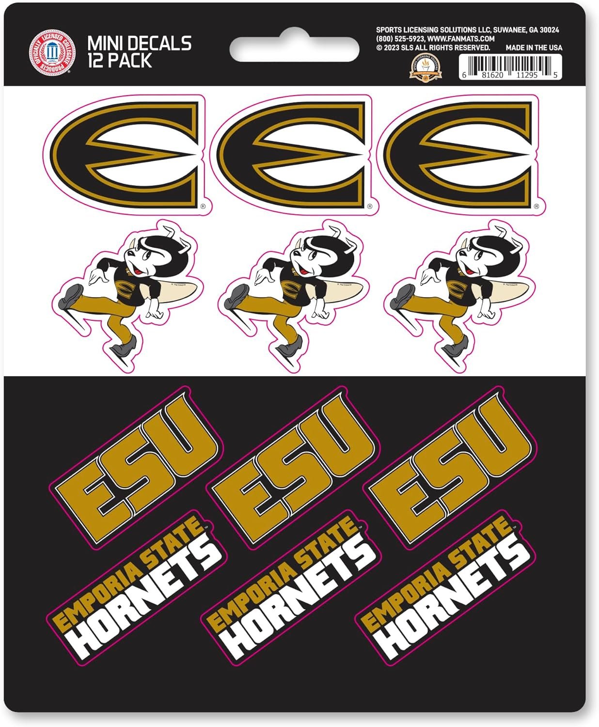 Emporia State University Hornets 12-Piece Mini Decal Sticker Set, 5x6 Inch Sheet, Gift for football fans for any hard surfaces around home, automotive, personal items by Fielders Choice