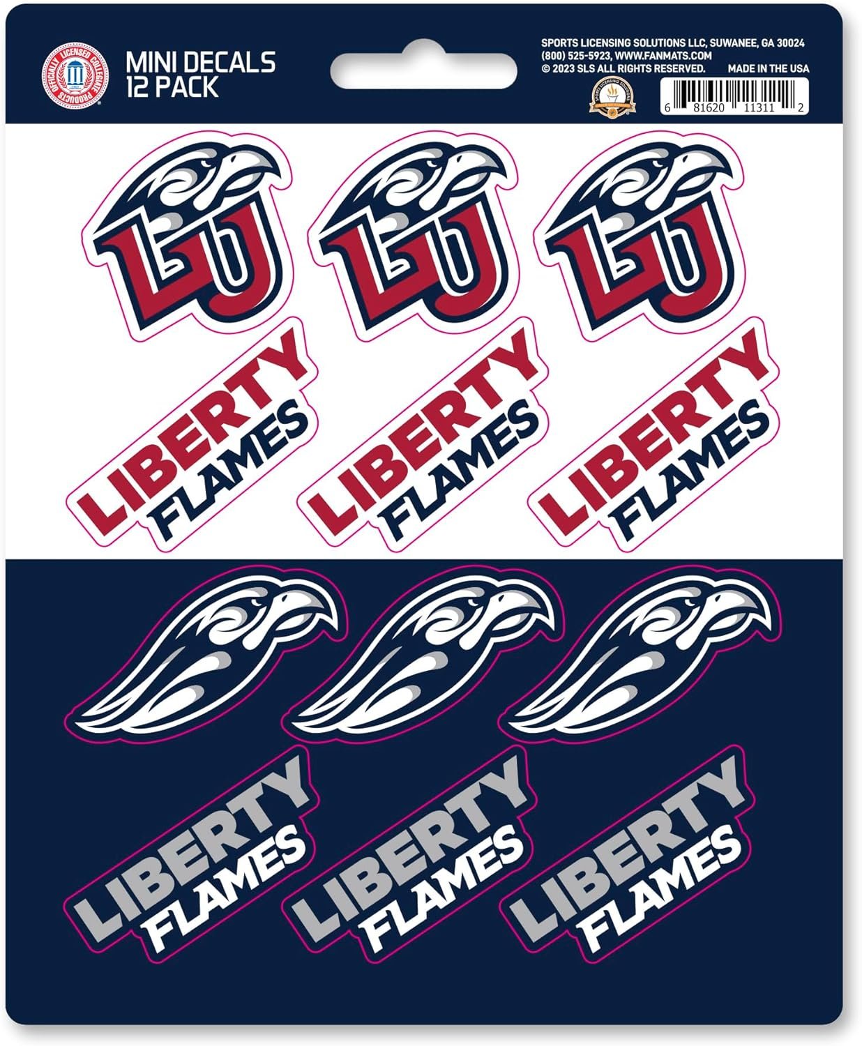 Liberty University Flames 12-Piece Mini Decal Sticker Set, 5x6 Inch Sheet, Gift for football fans for any hard surfaces around home, automotive, personal items by Fielders Choice