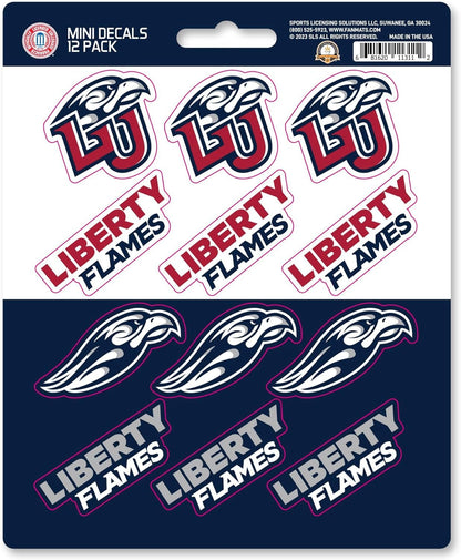 Liberty University Flames 12-Piece Mini Decal Sticker Set, 5x6 Inch Sheet, Gift for football fans for any hard surfaces around home, automotive, personal items by Fielders Choice