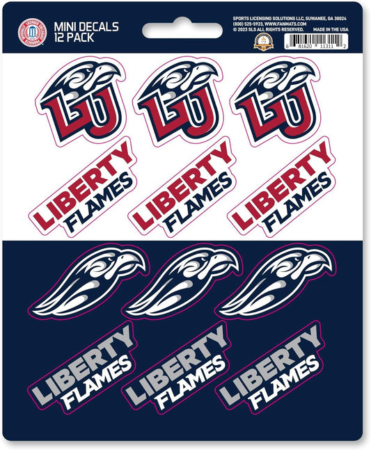 Liberty University Flames 12-Piece Mini Decal Sticker Set, 5x6 Inch Sheet, Gift for football fans for any hard surfaces around home, automotive, personal items by Fielders Choice