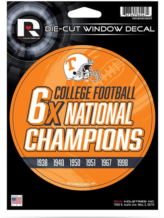 Tennessee Volunteers 5" Decal Sticker 6X Time Champions Flat Vinyl Auto Emblem College Football University of by Fielders Choice