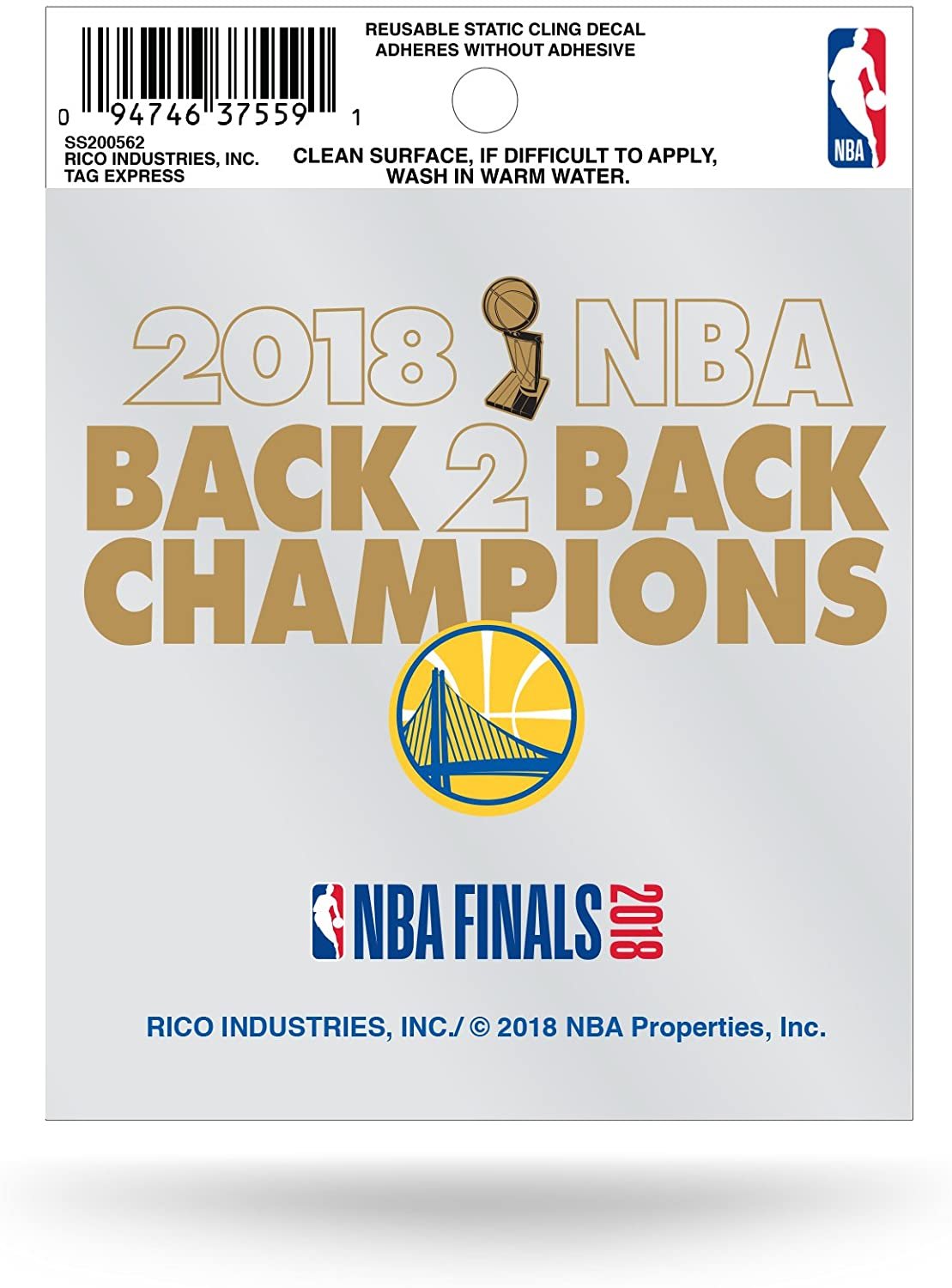 Golden State Warriors 2018 Champions 3 Inch Flat Static Cling Decal by Fielders Choice
