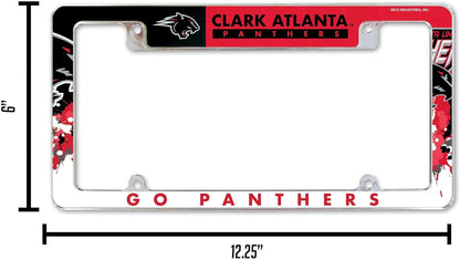 Clark Atlanta University Panthers Metal License Plate Frame Tag Cover, All Over Design, EZ View, Heavy Duty, 12x6 Inch by Fielders Choice