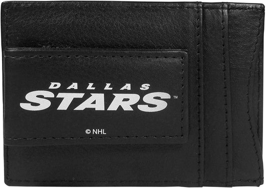 Dallas Stars Black Leather Wallet, Front Pocket Magnetic Money Clip, Printed Logo by Fielders Choice