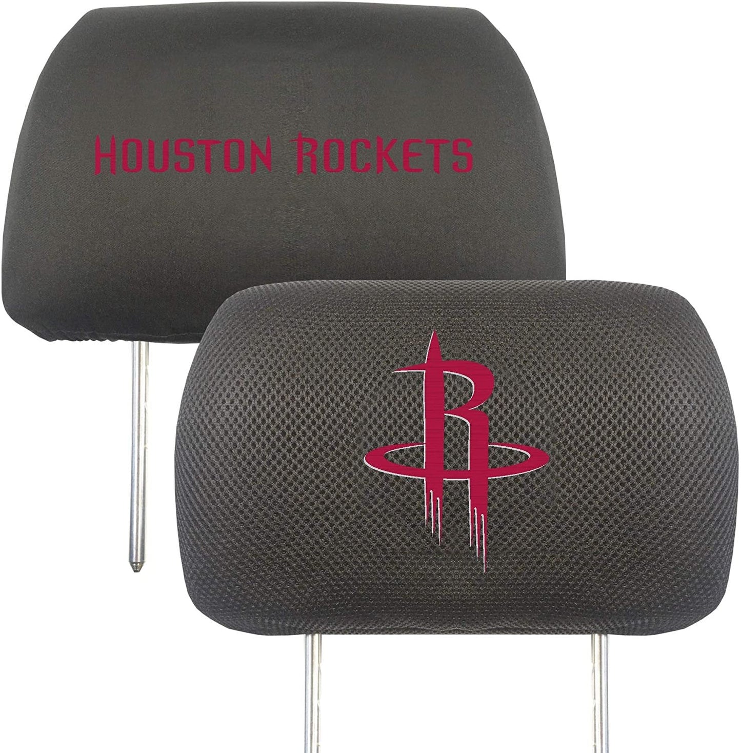 Houston Rockets Pair of Premium Auto Head Rest Covers, Embroidered, Black Elastic, 14x10 Inch by Fielders Choice