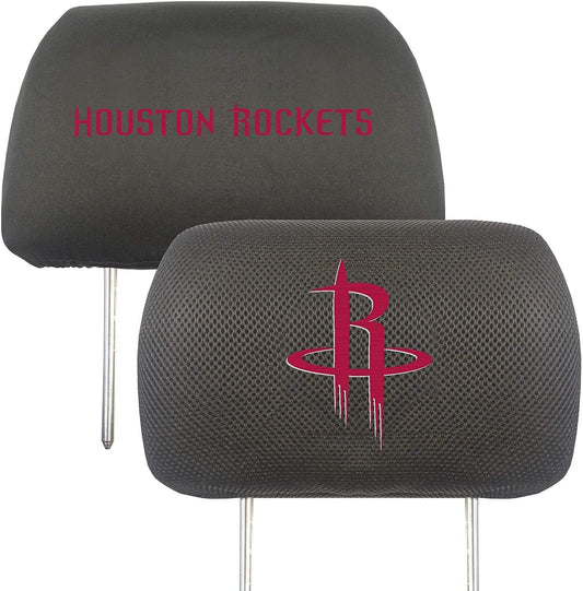 Houston Rockets Pair of Premium Auto Head Rest Covers, Embroidered, Black Elastic, 14x10 Inch by Fielders Choice