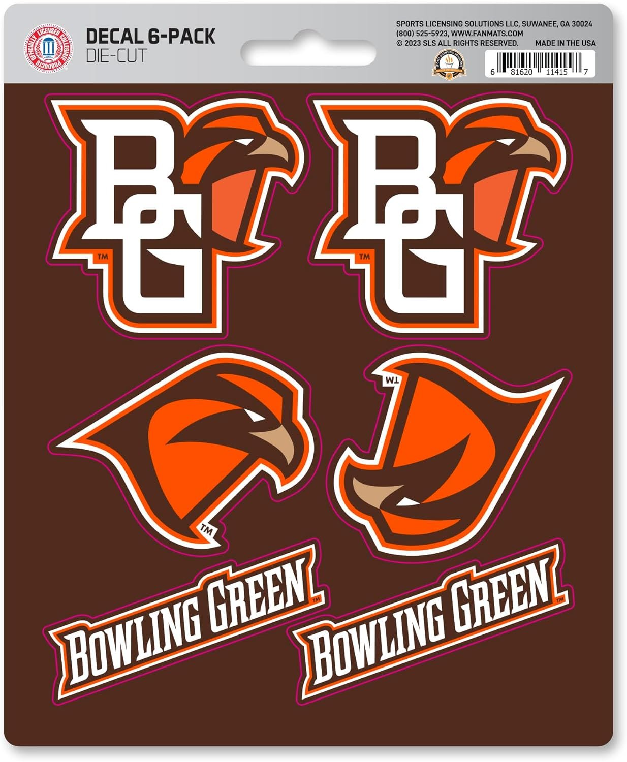 Bowling Green University Falcons 6-Piece Decal Sticker Set, 5x6 Inch Sheet, Gift for football fans for any hard surfaces around home, automotive, personal items by Fielders Choice