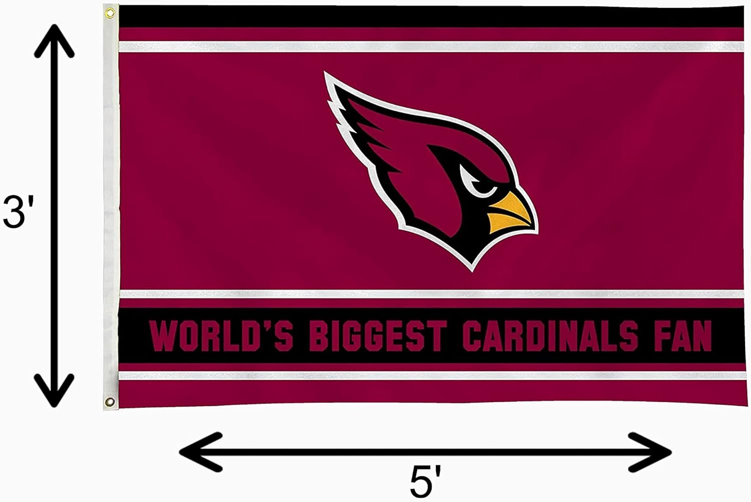 Arizona Cardinals 3x5 Feet Flag Banner, World's Biggest Fan, Metal Grommets, Single Sided, Indoor or Outdoor Use by Fielders Choice
