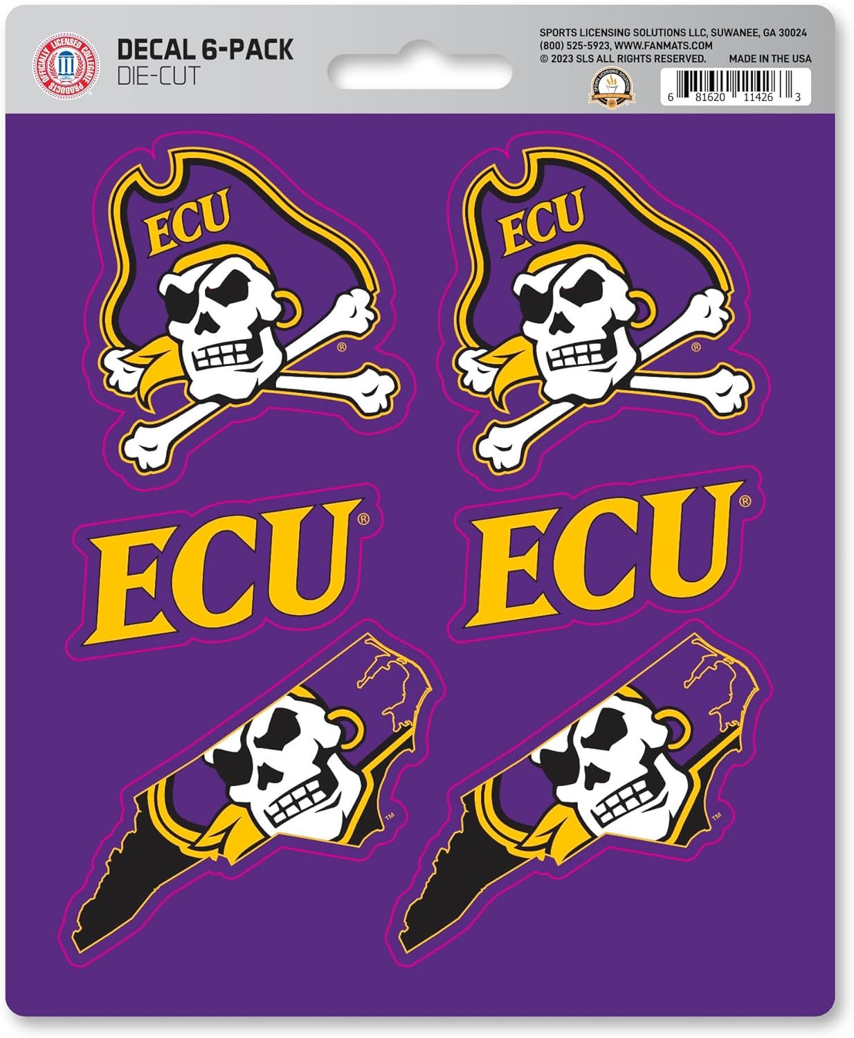 East Carolina University Pirates 6-Piece Decal Sticker Set, 5x6 Inch Sheet, Gift for football fans for any hard surfaces around home, automotive, personal items by Fielders Choice