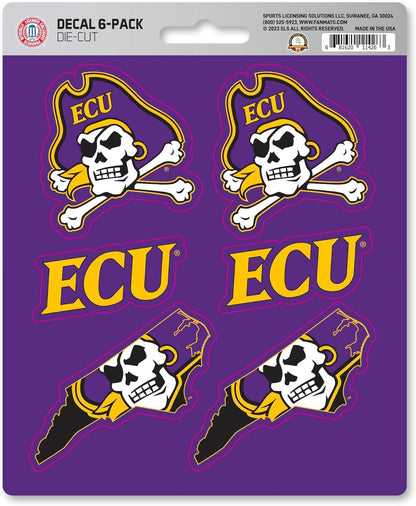 East Carolina University Pirates 6-Piece Decal Sticker Set, 5x6 Inch Sheet, Gift for football fans for any hard surfaces around home, automotive, personal items by Fielders Choice