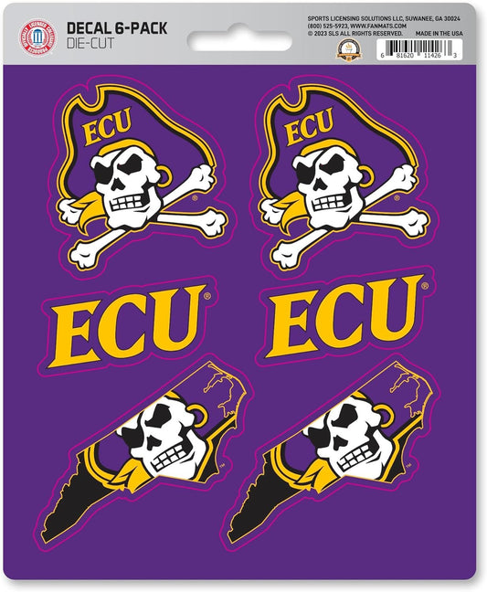 East Carolina University Pirates 6-Piece Decal Sticker Set, 5x6 Inch Sheet, Gift for football fans for any hard surfaces around home, automotive, personal items by Fielders Choice