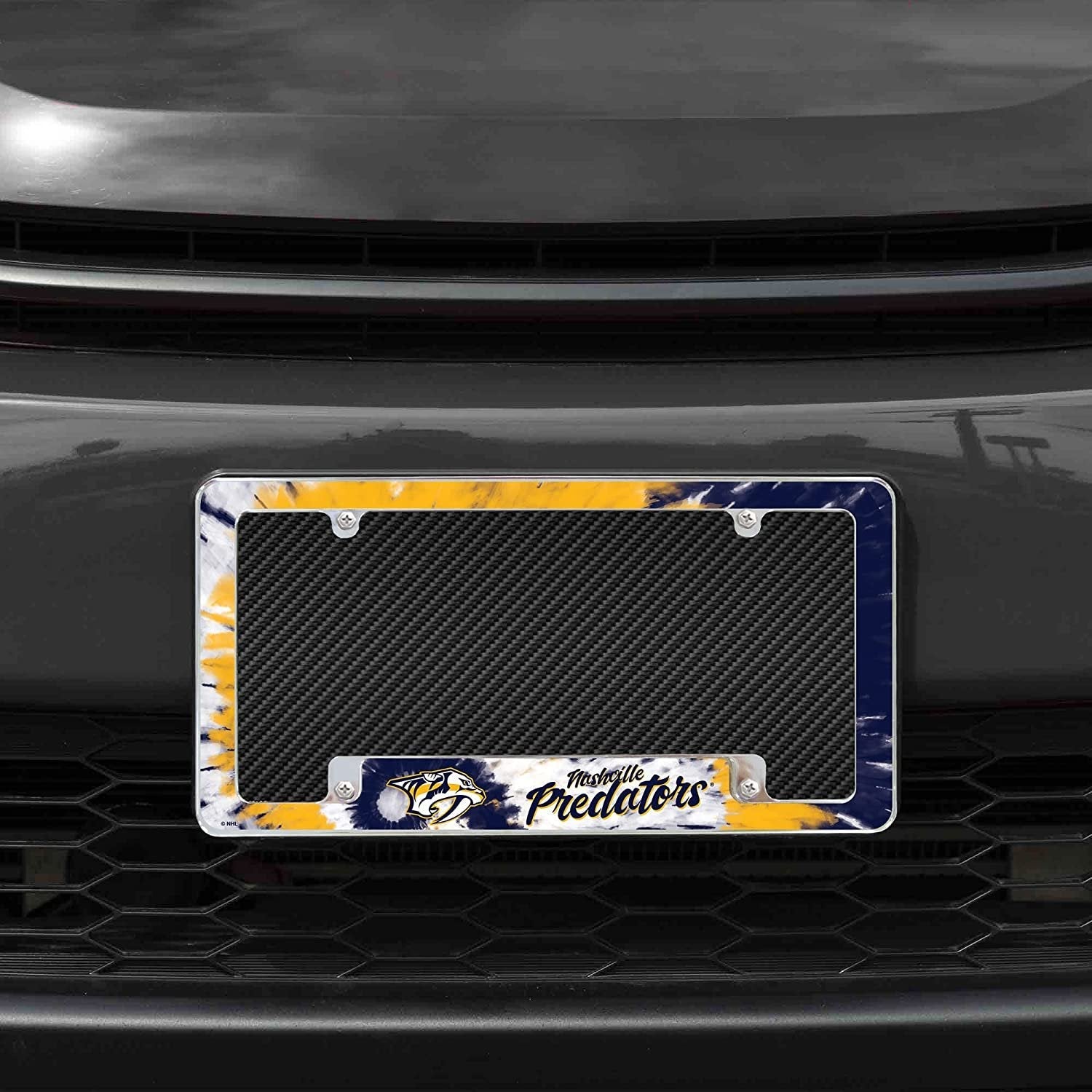 Nashville Predators Metal License Plate Frame Chrome Tag Cover Tie Dye Design 6x12 Inch by Fielders Choice