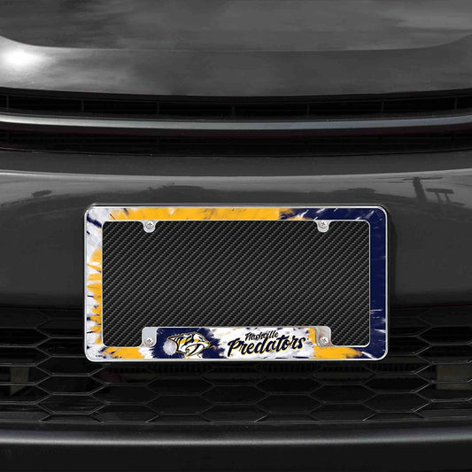 Nashville Predators Metal License Plate Frame Chrome Tag Cover Tie Dye Design 6x12 Inch by Fielders Choice