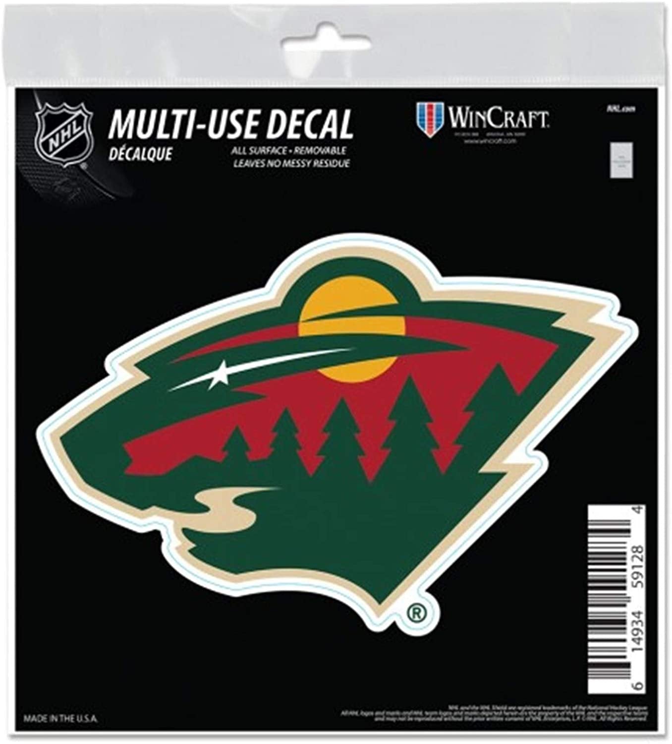 Minnesota Wild 6 Inch Decal Sticker, Flat Vinyl, Die Cut, Primary Design, Full Adhesive Backing by Fielders Choice