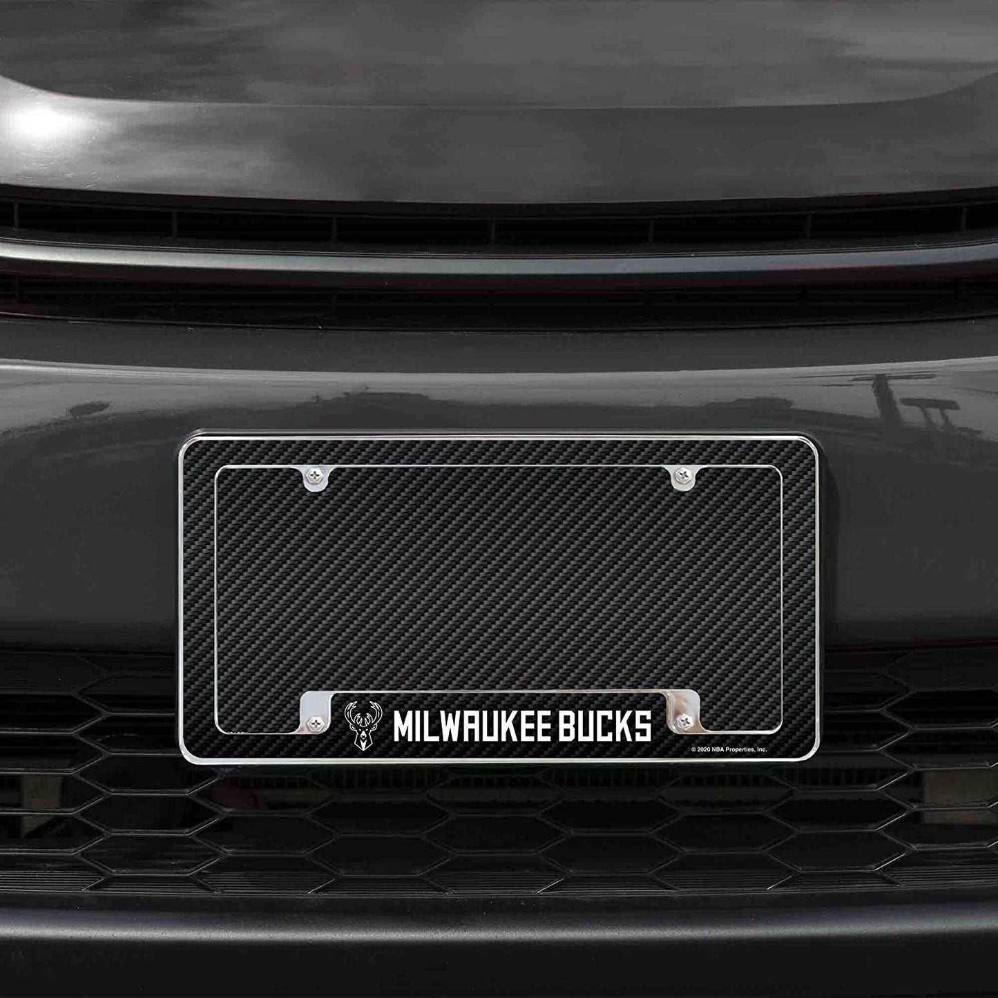 Milwaukee Bucks Metal License Plate Frame Chrome Tag Cover Carbon Fiber Design 6x12 Inch by Fielders Choice
