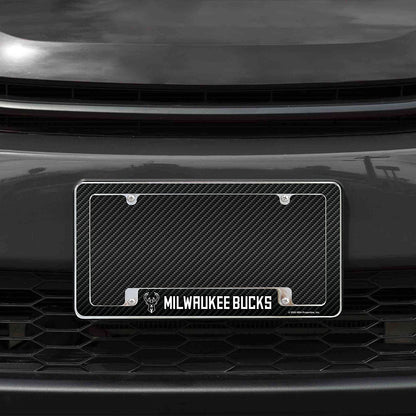 Milwaukee Bucks Metal License Plate Frame Chrome Tag Cover Carbon Fiber Design 6x12 Inch by Fielders Choice