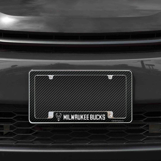 Milwaukee Bucks Metal License Plate Frame Chrome Tag Cover Carbon Fiber Design 6x12 Inch by Fielders Choice